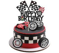Bettinay 5 Pcs Hot Wheels Cake Topper Set, Monster Truck Car Cake Topper Race Checkered Flag Decorations for Car Theme Birthday Party