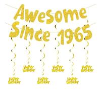 Bettinay 60th Birthday Decorations, Awesome Since 1965 Gold Glitter Banner for Men Woman Birthday Party