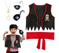 Bettinay 6PCS Pirate Fancy Dress Kids Accessories, Pirates Waistcoat Costume Boys for Pirate Role Playing Dress Up Party