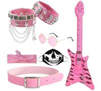 Bettinay 7PCS Rock Star Fancy Dress Kids, Punk Gothic Rocker Costume Set, 70s 80s 90s Rockstar Disco Costume Accessories