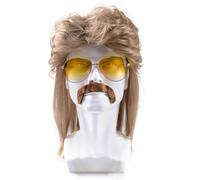 Bettinay Brown 80s Mens Wig, Retro Pop Rock Curly Mullet Wigs for Men