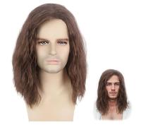 Bettinay Mullet Wigs for Men, Brown Mid Length Curly Fancy Dress Wigs Men for 70s 80s