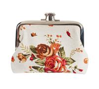 Bettli Cute Classic Floral Exquisite Buckle Coin Purse Coin Purse Embroidered Wallet Change Bag Canvas Jewelry Bag Buckle Wallet (White Background Rose)