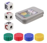 Bettli Left Right Centre Dice Game,Funny Set 3Pcs 6 Sided Round Corner Dice and 24Pcs Colorful Chips Left Right Centre Dot Board Games Accessories for Family Camping Game
