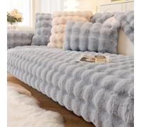 Bettschlange Thick Rabbit Plush Sofa Covers - Non-slip Sofa Slipcovers For Corner L Shape, Pet Sofa Cover, Warm Sofa Seat Covers Washable Furniture Protector,Grey,110x110cm