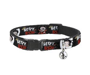 Betty Boop Breakaway Cat Collar With Bell, Plastic Clip, Easy Adjustable, Betty Boop Angel and Devil Poses With Text Black White Red, 8.5 to 12 Inches 0.5 Inch Wide