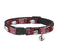 Betty Boop Breakaway Cat Collar With Bell, Plastic Clip, Easy Adjustable, Betty Boop Face and Text Polka Dot Reds Black White, 8.5 to 12 Inches 0.5 Inch Wide