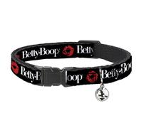 Betty Boop Breakaway Cat Collar With Bell, Plastic Clip, Easy Adjustable, Betty Boop Text and Kiss Black White Red, 8.5 to 12 Inches 0.5 Inch Wide