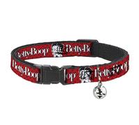 Betty Boop Breakaway Cat Collar With Bell, Plastic Clip, Easy Adjustable, Betty Boop Winking Kiss Pose and Text Reds Black White, 8.5 to 12 Inches 0.5 Inch Wide