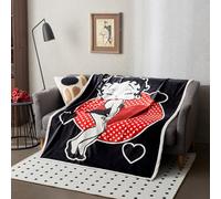 Betty Boop Fleece Blanket Twin Size, HD Digital Print Soft Sofa Throw Blanket for Car, Party, Room Décor (60"x80", Love Kiss)