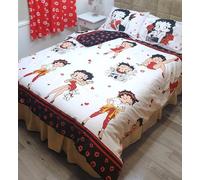 Betty Boop King Size Bed Eras Duvet Cover Bedding Set, Hearts Wink Lips Kiss Pudgy Dog Polka Dot, Black White Red