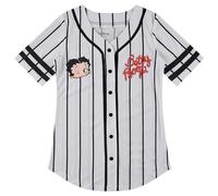 Betty Boop Ladies Baseball Jersey, Bonnie, Margie, and Mae Mesh Button Down Baseball Jersey Vintage Shirt, White Black, S