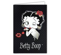 Betty Boop Officially Licensed Portrait Card Glossy Colour Kisses Heart Pink Red Pin-Up - Open Card White 23 x 17 cm - With White Envelope 12 x 17.5 cm - For Birthday, Leaving Retirement Party
