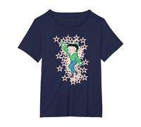 Betty Boop Pink Boots Light Pink Stars T-Shirt, Women's Plus, Navy Blue, 1X