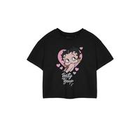 Vanilla Underground Betty Boop Black Cropped Short Sleeve T-Shirt | Heart Graphic Tee | Cartoon Character Crew Neck Top | Retro Casual Wear Apparel for Women