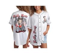Betty Boop Women's Baseball Jersey - Vintage Novelty Button Down Uniform Top - Retro Jersey T-Shirt for Women (S-XL), Betty Boop Motorcycle, M