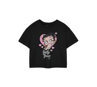 Vanilla Underground Betty Boop Black Cropped Short Sleeve T-Shirt | Heart Graphic Tee | Cartoon Character Crew Neck Top | Retro Casual Wear Apparel for Women
