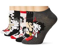 Betty Boop Women's Classic 5 Pack No Show Ankle Socks Casual, Black Red Multi, 8-10 UK (Pack of 5)