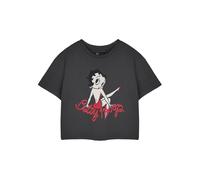 Vanilla Underground Betty Boop Womens Grey Cropped Short Sleeve Graphic Tee | VIA Cartoon Character Crew Neck T-Shirt | Casual Black Apparel for Everyday Wear