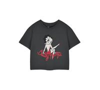 Vanilla Underground Betty Boop Womens Grey Cropped Short Sleeve Graphic Tee | VIA Cartoon Character Crew Neck T-Shirt | Casual Black Apparel for Everyday Wear