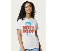 Betty Boop Women's Red & Blue Sitting Pose Relaxed Fit T-Shirt in White | Size: Large Betty Boop White L