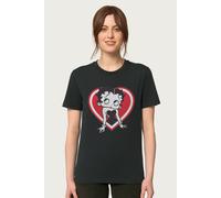 Betty Boop Women's Red & White Heart Pose Relaxed Fit T-Shirt in Black | Size: XL Betty Boop Black XL