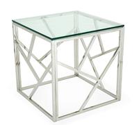 betty glass lamp table with polished stainless steel base