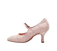 Betty Pink Lace Female Adult Modern Dance Shoes Standard Dance High Heels Competition Training(Pink 7.5CM,38)