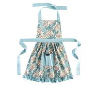 Betty Retro Style Frilly Apron in Vintage Rose Print (Duck egg Rose)