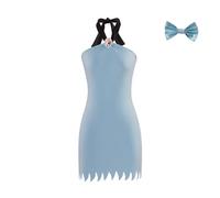 Betty Rubble Costume Women Flintstone Family Costume Sexy Blue Mini Dress, Blue, S