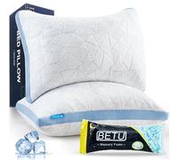 BETU Cooling King Size Pillows Set of 2, Shredded Memory Foam Cool Pillows for Hot Sleepers, Adjustable Firm Soft Support Bed Pillows Perfect for Back Neck Pain and Side Sleeping with Cover, Blue