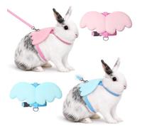 Betus Bunny Rabbit Harness and Leash Set, Adjustable Small Animal Harness with Cute Angel Wings, Soft Small Pet Vest for Dwarf Bunnies, Guinea Pigs, Ferrets, Kittens, 2 Pack, Pink and Blue