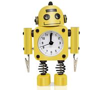 Betus [Non-ticking Robot Alarm Clock Stainless Metal - Wake-up Clock with Flashing Eye Lights and Hand Clip (Yellow)