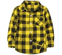 Betusline Boys' Button Down Plaid Shirt, Flannel# Yellow + Black, 13-14 Years