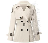 Betusline Women's Double Breasted Short Trench Coat Water-Resistant with Belt, Off-white, XS