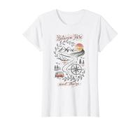 Between Here and There Vintage Road Adventure Design Value Graphic T-Shirt, Women, White, XS