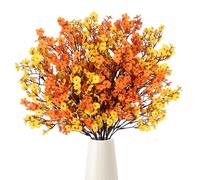 Betylifoy 10Pcs Babys Breath Artificial Fall Flowers Gypsophila Bouquets Real Touch Silk Flowers Orange Yellow Fake Flower Fall Stems for Autumn Thanksgiving Home Vase DIY Floral Arrangement Decor