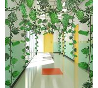 Betylifoy 2 Pcs Fake Rattan Strands Artificial Vines Jungle Theme Party Decorations 5 Kinds Tropical Rainforest Leaves Faux Monstera Palm Leaves for Jungle Safari Wedding Birthday Party Decor (Green)