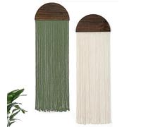 Betylifoy 2PCS Macrame Wall Hanging Green Beige Tassel Tapestry Boho Chic Wall Decor Handmade Woven Wall Tapestry Aesthetic Bohemian Wall Art for Bedroom Living Room Apartment Backdrop (Beige&Green)