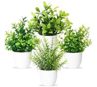 Betylifoy 4 PCS Mini Artificial Potted Plants, Small Fake Plants Faux Plastic Potted Plants Artificial Plants Indoor Decorative Greenery Plants for Office Desk Bathroom (White Pot)
