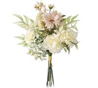 Betylifoy Artificial Fake Flowers Silk Flower Artificial Wedding Bouquet Faux Dahlia Flowers Bouquet Floral Arrangement for Table Centerpieces Home Office Party Decor (Dahlia-Milky yellow)