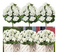 Betylifoy Artificial Geraniums for Outdoors 17.3 Inch Artificial Flowers 3 Bundles Silk Flowers Fake Outdoor Flowers Artificial Plants UV Resistant for Home Garden Vase Table Centerpiece (White)