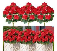 Betylifoy Artificial Geraniums for Outdoors 17.3 Inch Artificial Flowers 3 Bundles Silk Flowers Fake Outdoor Flowers Artificial Plants UV Resistant for Home Garden Vase Table Centerpiece (Red)