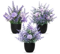 Betylifoy Artificial Potted Plants Lavender Mini 3PCS Small Fake Plants | Greenery Indoor Decor Eucalyptus Plant Faux Plastic Plants for Office Home Bedroom Living Room Bathroom Desk