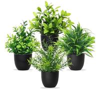 Betylifoy Artificial Potted Plants Mini 4PCS Small Fake Plants Greenery Indoor Decor Eucalyptus Plant Faux Plastic Plants for Office Home Bedroom Living Room Bathroom Desk (4, Black pot)