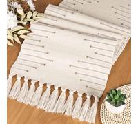 Betylifoy Macrame Table Runner Boho Table Runners Beige Rustic Coffee Table Cloth with Tassels Hand Woven Table Cover for Dining Table Wedding Party Decor (Khaki, 13x71IN)