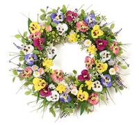 Betylifoy Spring Door Wreath for Front Door Artificial Wreath Pansy Flower Artificial Green Wreath Large Colorful Spring Summer Wreath for Door Window Wall Decor