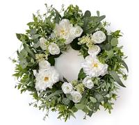 Betylifoy Spring Door Wreath for Front Door Artificial Wreath Pansy Flower Artificial Green Wreath Large Colorful Spring Summer Wreath for Door Window Wall Decor (WhiteRose)