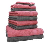 Betz 10 Piece Towel Set PREMIUM 2 Wash Mitts 16x21 cm 2 Guest Towels 30x50 cm 4 Hand Towels 50x100 cm 2 Bath Towels 70x140 cm 100% Cotton colour anthracite grey and old rose