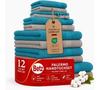 Betz 12-piece towel set PALERMO 100% cotton 2 beach towels 4 hand towels 2 guest towels 2 face towels 2 washcloths Color petrol and stone